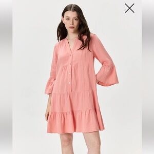 Quince 100% Organic Cotton Gauze Long Sleeve Tiered Mini Dress NWOT